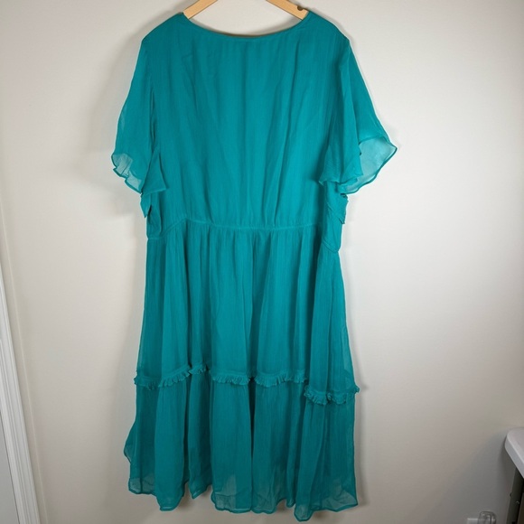 Sundance Gauze Layered BOHO Flowy Tiered Peasant Midi Dress Teal Size XXL 2XL - Picture 6 of 6